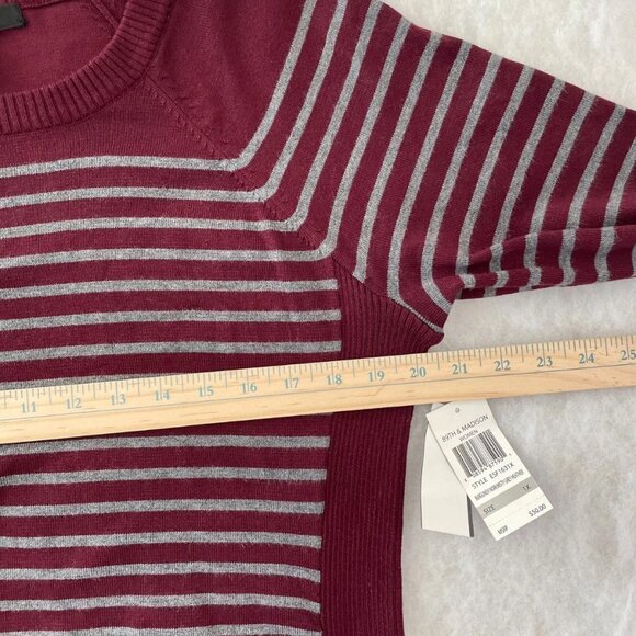 NWT 89th & Madison Womens Burgundy Red 3/4 Sleeve Striped Pullover Sweater Sz 1X - Picture 5 of 8